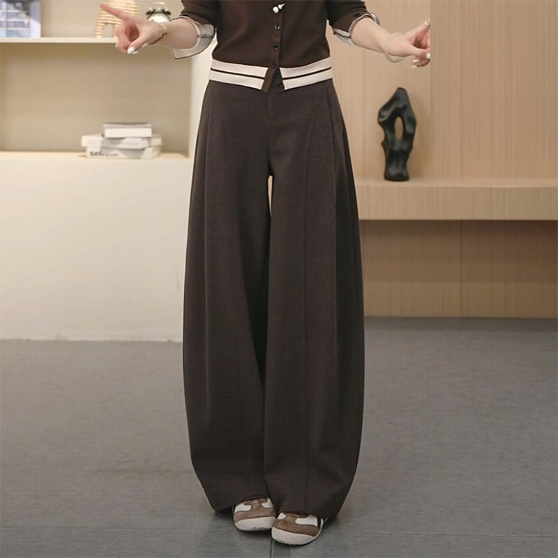 乌木棕软糯毛呢休闲阔腿裤女2026春秋加厚新款高腰显瘦直筒贝斯裤,女装/女士精品,休闲裤,淘宝优惠券,粉丝福利购,淘宝优惠卷