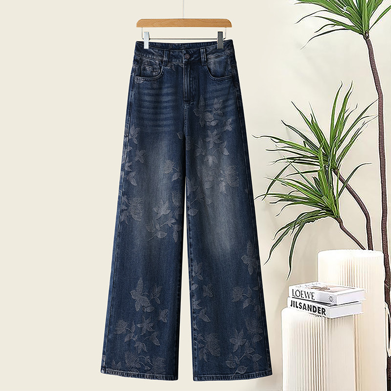复古印花阔腿牛仔裤女2026春夏新款时尚高腰显瘦宽松百搭直筒裤子,女装/女士精品,牛仔裤,淘宝优惠券,粉丝福利购,淘宝优惠卷