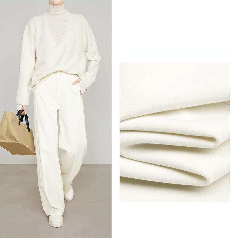 时尚加厚榉木绿毛呢直筒裤女2025秋冬新款高腰休闲阔腿裤