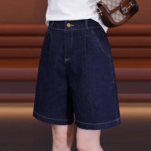 牛仔五分裤女夏季薄款2026新款高腰宽松a字阔腿裤外穿爆款短裤子