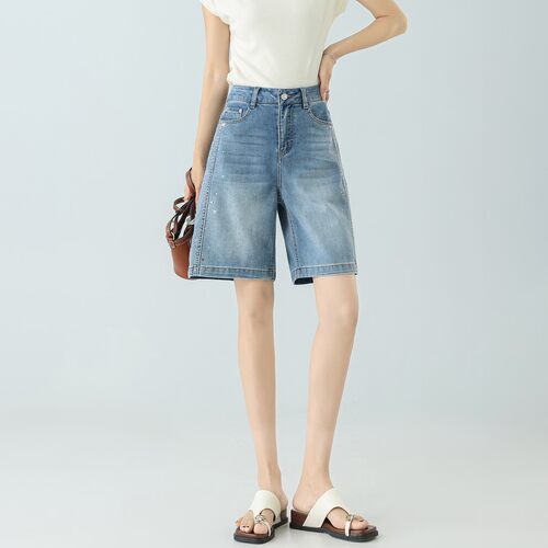 潮流新款高腰烫钻牛仔短裤女2026夏季宽松显瘦舒适百搭简约五分裤