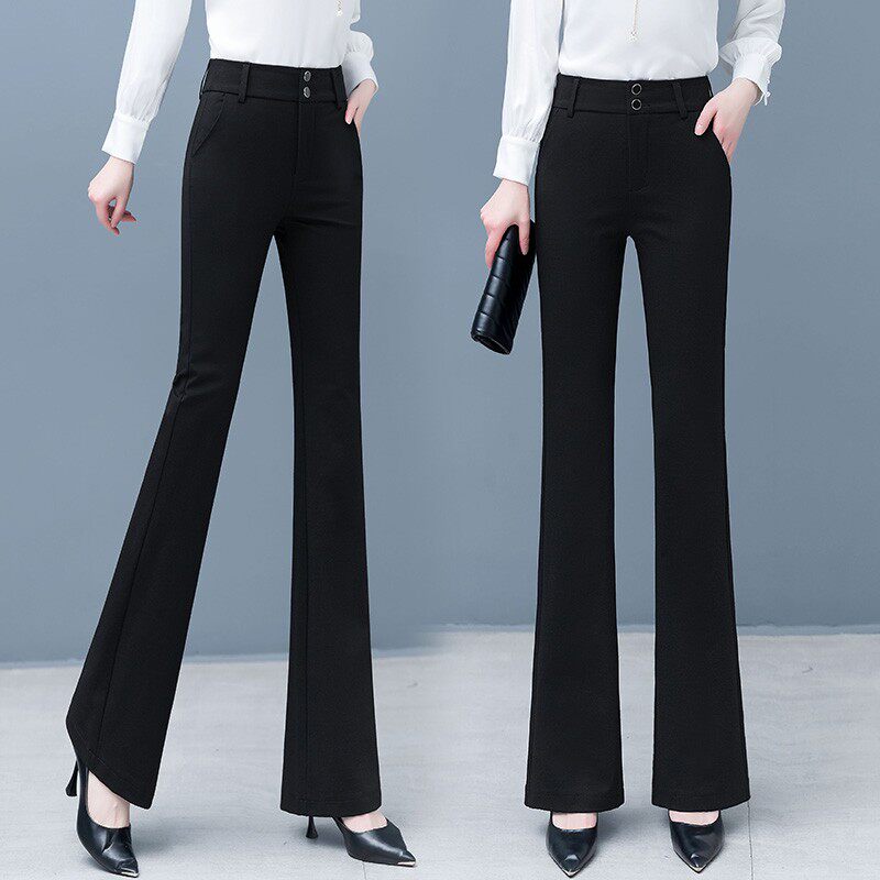 秋冬新款加绒百搭休闲微喇裤女高腰显瘦修身长裤西装喇叭裤