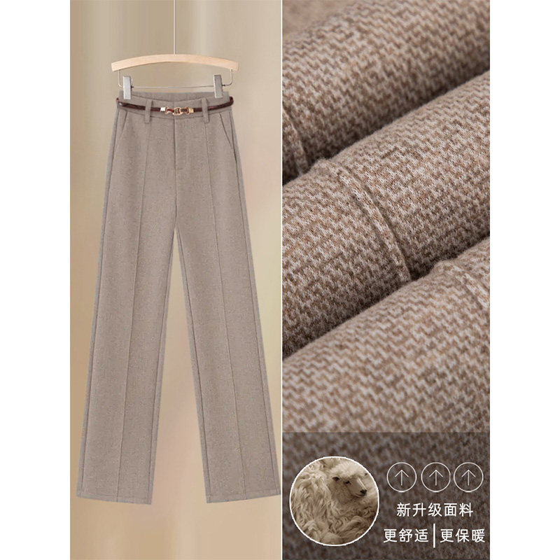 燕麦色裤子女2025新款秋冬加绒直筒裤高腰大码休闲裤毛呢阔腿裤,女装/女士精品,休闲裤,淘宝优惠券,粉丝福利购,淘宝优惠卷
