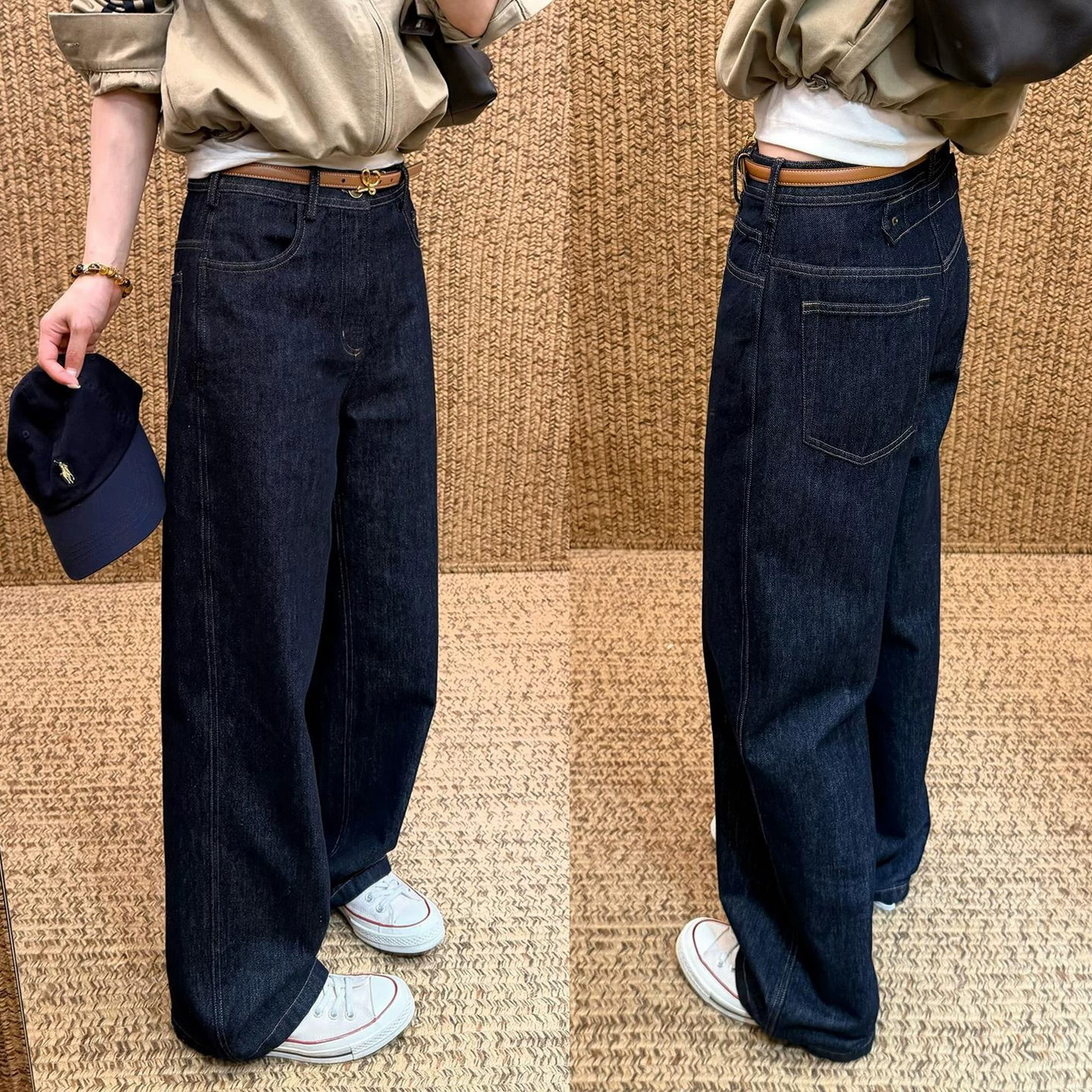 窄版直筒裤女2026新款长裤子春秋季宽松垂感阔腿裤丹宁蓝色牛仔裤