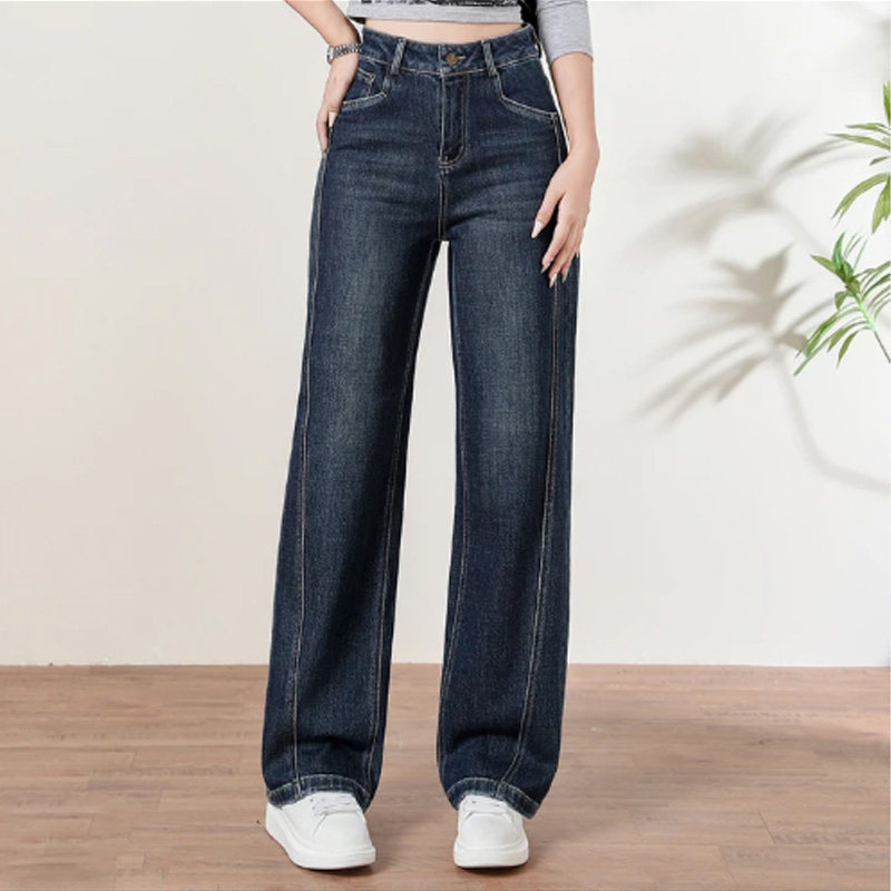 复古蓝阔腿牛仔裤女2026春秋新款长裤高腰宽松显瘦垂感休闲直筒裤