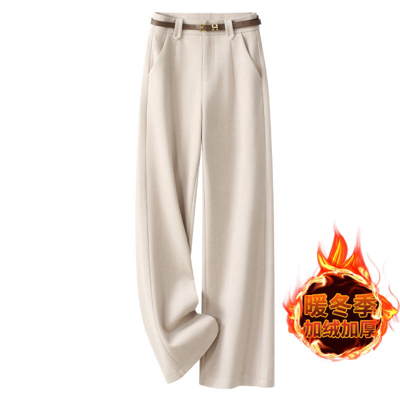 毛呢直筒裤子女2025新款秋冬款高腰加绒窄版阔腿裤冬季休闲糯米裤