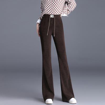 休闲灯芯绒裤子女秋冬2025新款加绒加厚微喇裤高腰显瘦垂感喇叭裤