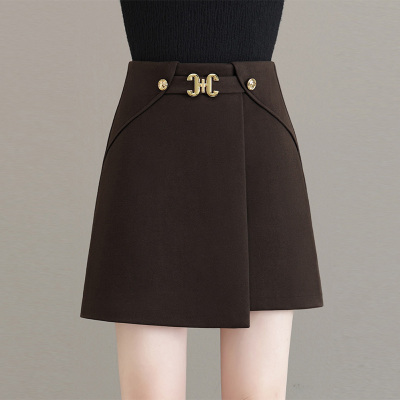 毛呢短裙女秋冬2025新款高腰显瘦a字裙小个子不规则包臀半身裙子