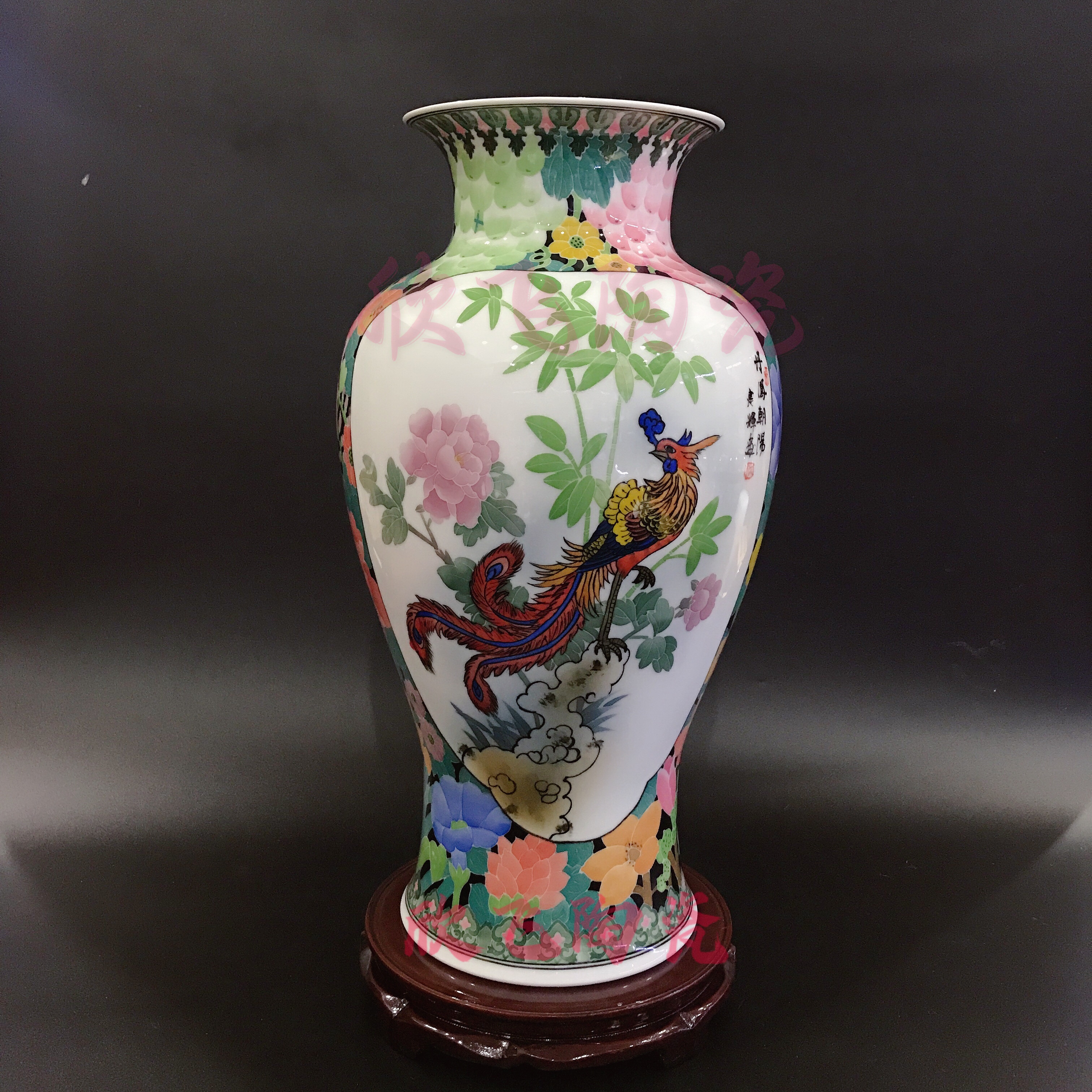 醴陵釉下五彩瓷手绘瓷花瓶DNQ高度约47.5cm双面开窗结合 工笔绘画