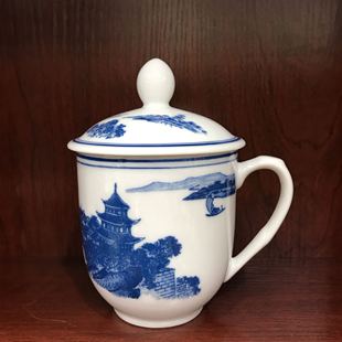 湖南醴陵釉下五彩瓷群力 双凤强化瓷ZDO 岳阳楼胜利杯容量约350ml