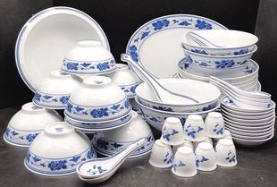 醴陵红官窑釉下五彩瓷55头群力双凤底标餐具已停产岳阳楼红芙蓉兰