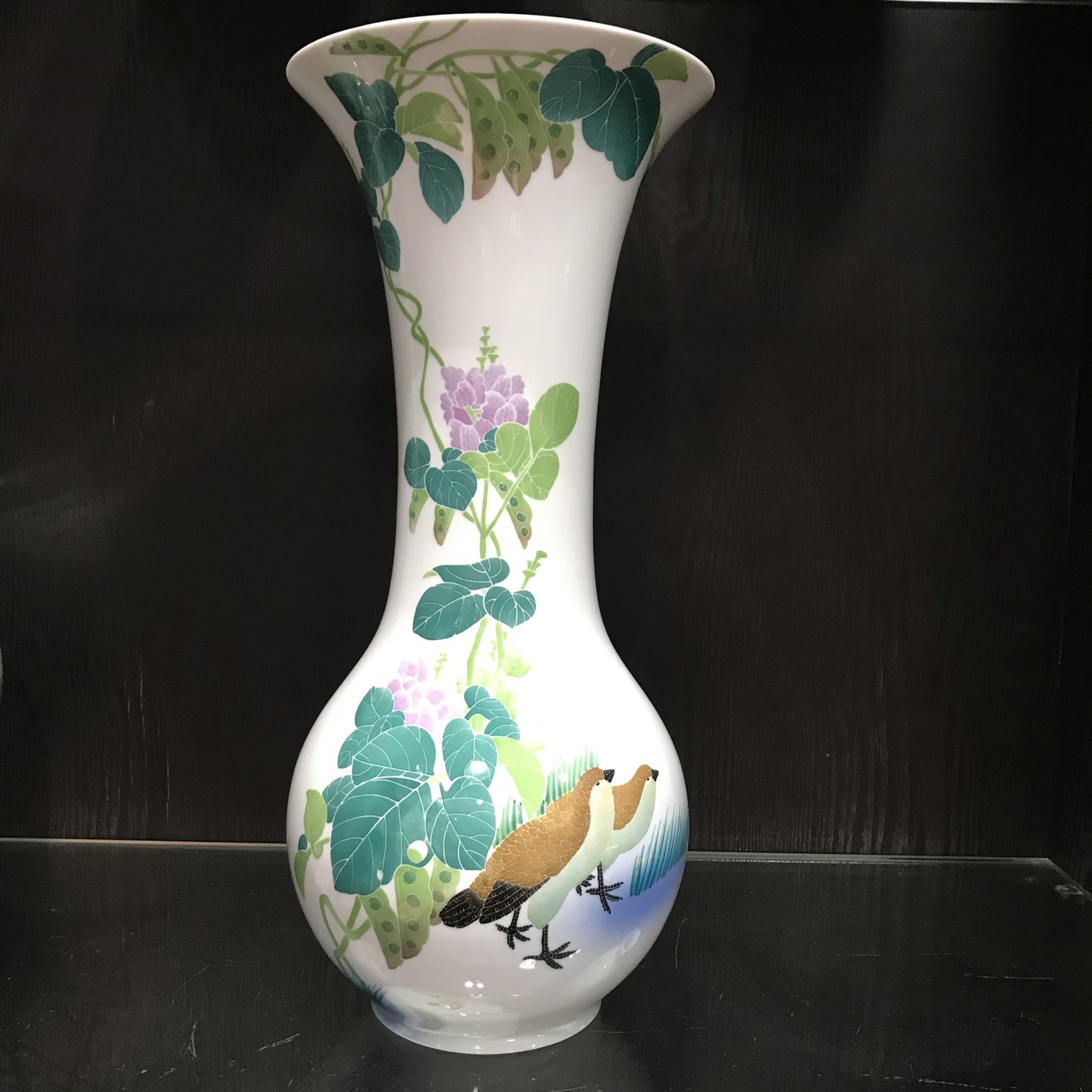 醴陵釉下五彩手绘扁豆双禽巴拿马花瓶xd高约47cm带礼盒证书礼品瓷
