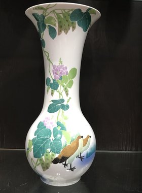 醴陵釉下五彩手绘扁豆双禽巴拿马花瓶XD高约47cm带礼盒证书礼品瓷