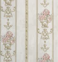 3D light yellow European-style country large flower wallpaper, retro light purple European-style court flower striped wallpaper AB version thumbnail 4