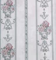 3D light yellow European-style country large flower wallpaper, retro light purple European-style court flower striped wallpaper AB version thumbnail 6