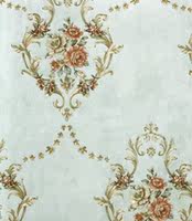 3D light yellow European-style country large flower wallpaper, retro light purple European-style court flower striped wallpaper AB version thumbnail 3