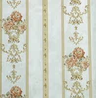 3D light yellow European-style country large flower wallpaper, retro light purple European-style court flower striped wallpaper AB version thumbnail 5