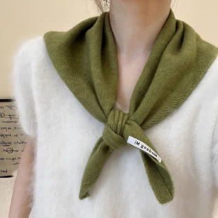 2025新款原单羊绒纯色女小围脖针织三角围巾多功能保暖百搭冬季