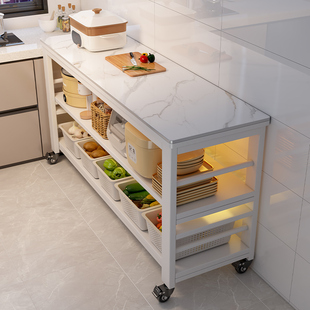 厨房置物架落地岩板切菜桌可移动操作台多功能微波炉锅具收纳边柜