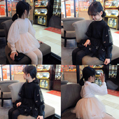 加绒女童打底衫 外贸韩国童装 2020冬气质百搭闪闪蝴蝶结泡泡袖 上衣