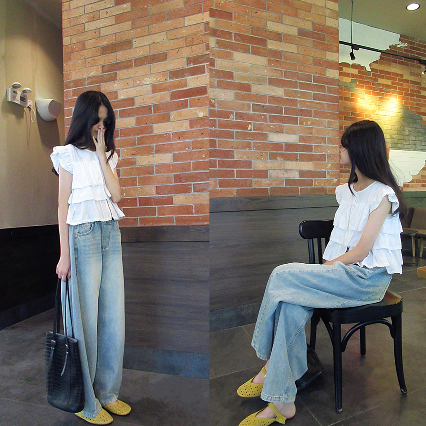 韩国童装女童衬衫上衣 2026夏季法式小众中大童全棉飞飞袖娃娃衫