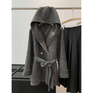 手工连帽双面呢外套S219 线下400 捡漏 63.4绵羊毛