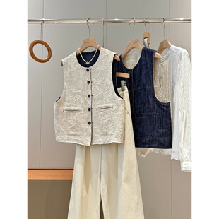 重工刺绣 两面穿马甲U348 棉麻料子～同品质369