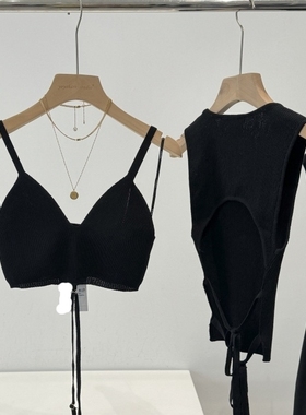 夏季辣妹必入巨显身材黑色休闲吊带美背针织露背背心 吊带P383