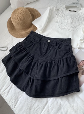 捡漏！淘到国外商场249+高腰A字荷叶边裙棉质做旧款牛仔半裙K805