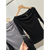 同品质219 莱赛尔羊毛 软糯好穿 一字领褶皱上衣S594