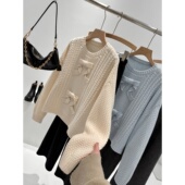 同品质469 捡漏 100绵羊毛 蝴蝶结钩织麻花毛衣T967