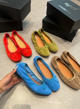 头层牛皮！超软底！国外商场329+麂皮芭蕾风小单鞋U141