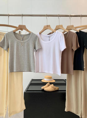 又软又垂！红人店159+设计感薄款修身上衣夏简约百搭正肩T恤R074