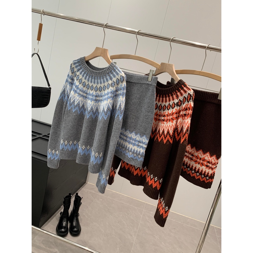 原厂跟单！29.2绵羊毛！商场1k+费尔岛毛衣套装T152