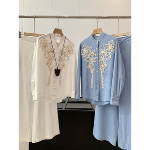 捡漏!70亚麻!红人店500+早秋衬衣简约老钱风衬衫休闲裤套装R354