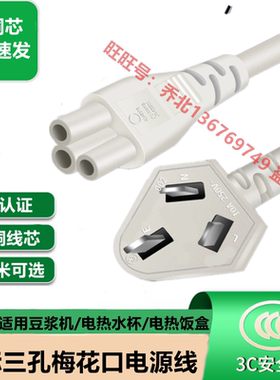 适用小南瓜电烧水杯便携旅行小胖吨烧水壶恒温D5三插头梅花电源线