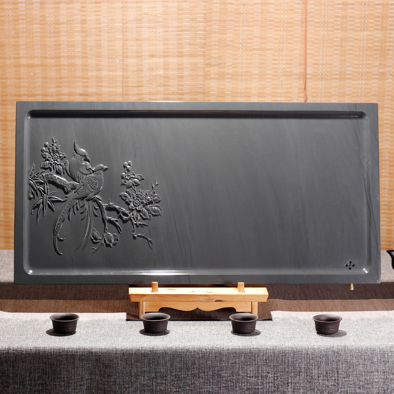 整块水波纹原石茶盘石盘喜上眉梢石头砚台茶海托盘定制歙砚茶盘原石