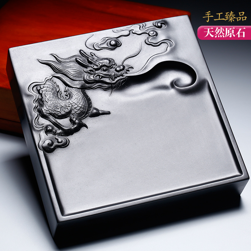 实用精品砚台非遗中国歙砚安徽老坑黑龙尾原石歙砚龙凤文房四宝书法国画专用学生砚高档收藏送礼清仓端砚洮砚