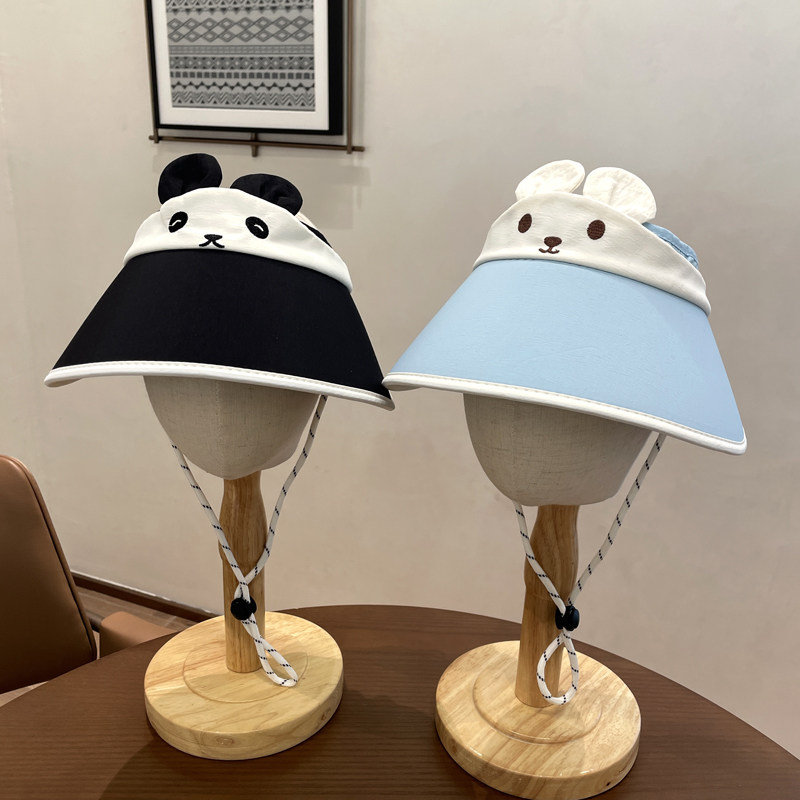 儿童帽子男童夏季防晒空顶帽女童大檐宝宝遮阳帽可爱兔子太阳帽子