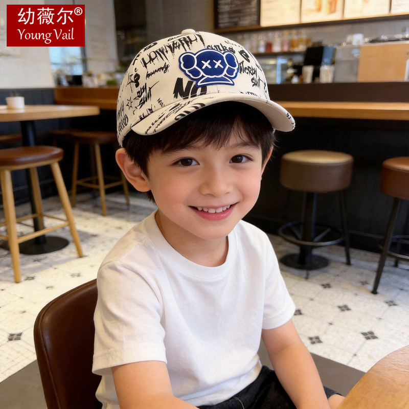 新款儿童帽子夏季男宝宝帅气棒球帽女童字母涂鸭时尚鸭舌帽春秋季