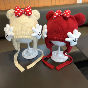 2025新款秋冬宝宝帽子女孩可爱婴幼儿针织帽外出保暖毛线护耳帽厚