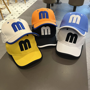 韩国儿童帽子男童包边鸭舌帽春夏季女童防晒帽m字母遮阳棒球帽潮