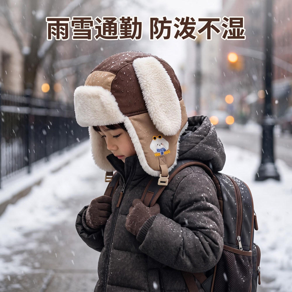 儿童防寒耳朵雷锋帽女童加厚加绒保暖护耳帽男宝宝防风滑雪帽冬天