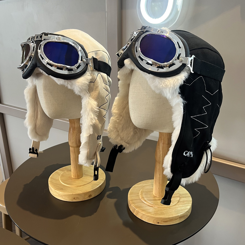 男女童雷锋帽冬季加绒护耳帽户外保暖飞行员眼镜帽子眼镜雪地帽潮