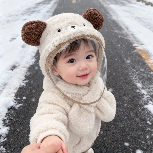 宝宝帽子男女户外保暖骑行儿童护耳帽防风面罩婴儿围巾一体冬季