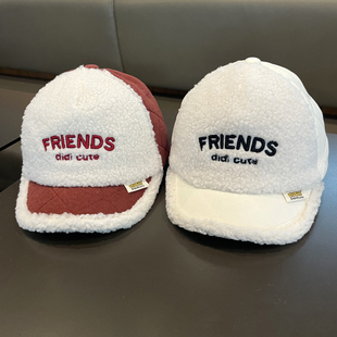 韩版宝宝帽子百搭男宝宝毛绒鸭舌帽儿童棒球帽出游女童字母秋冬天