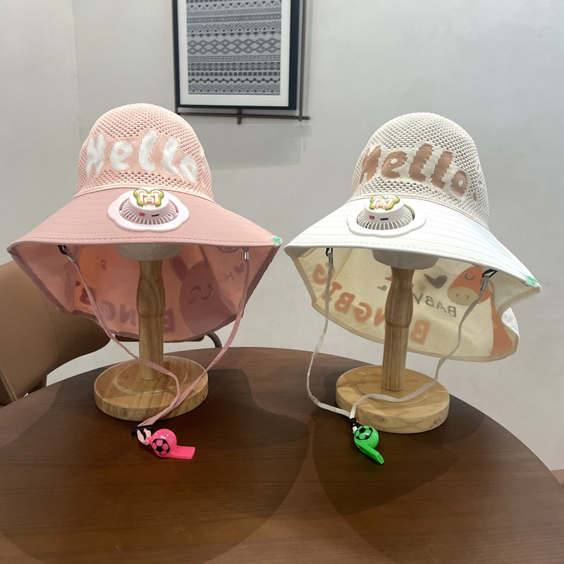儿童防晒帽大帽男宝宝遮阳帽空顶可爱披肩女童带风扇帽子夏季时尚