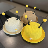 夏季 宝宝帽子男童草帽防晒遮阳儿童渔夫帽可爱超萌蜜蜂沙滩太阳帽
