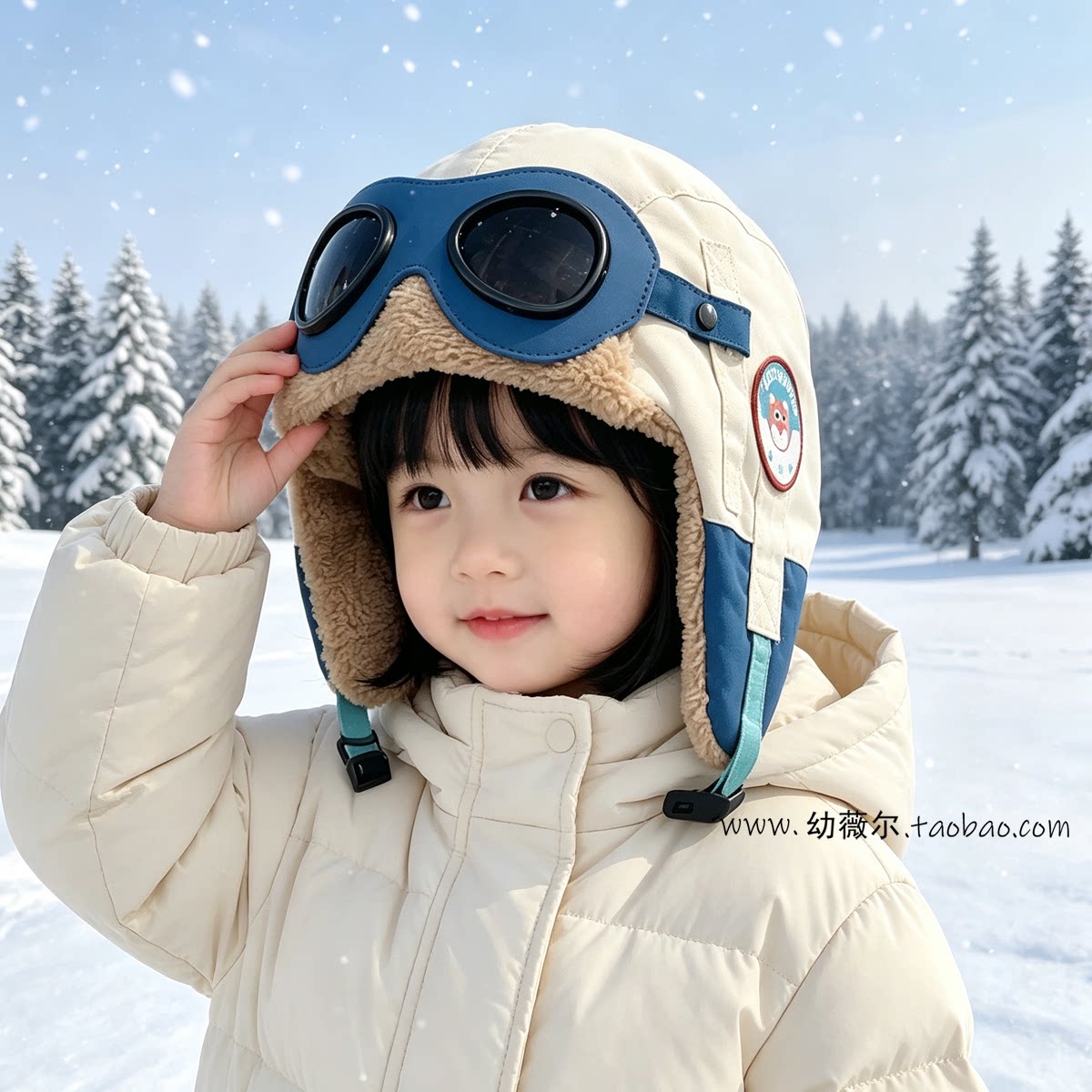 儿童帽子可爱飞行员眼镜雷锋女孩男童加绒保暖护耳帽滑雪帽秋冬季