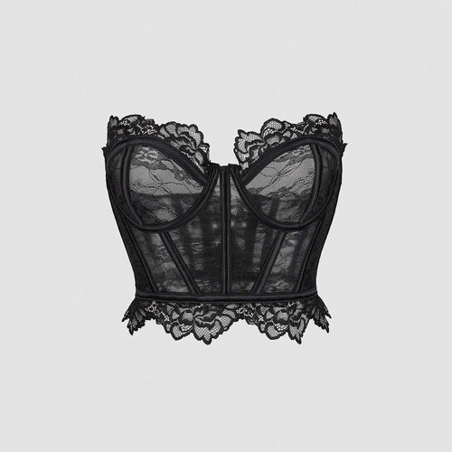 夏季蕾丝Plus Size Corsets刺绣钢圈透明性感大码辣妹鱼骨式胸衣